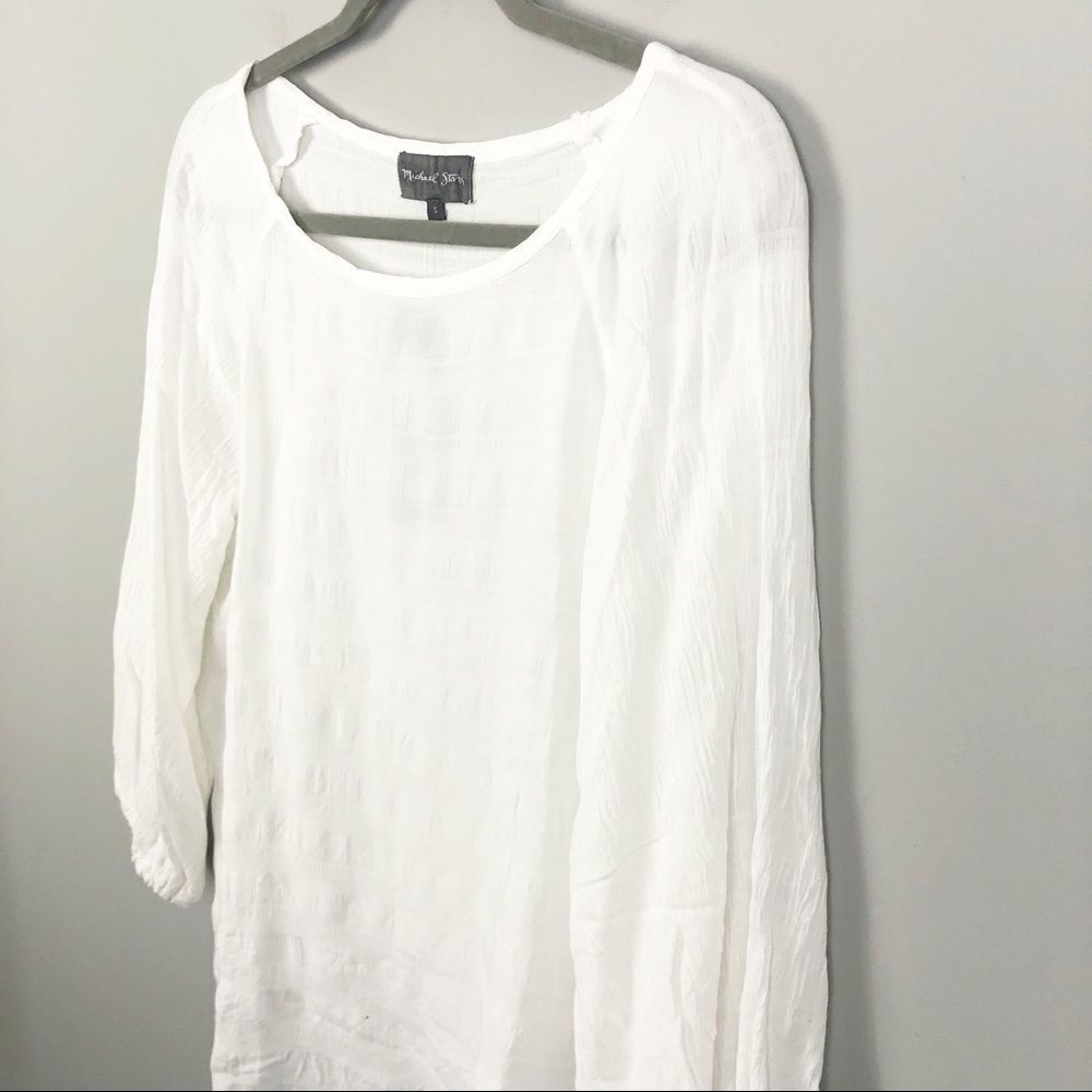 MICHAEL STARS | Boho Slouchy Blouse Plisse White S - Picture 3 of 9